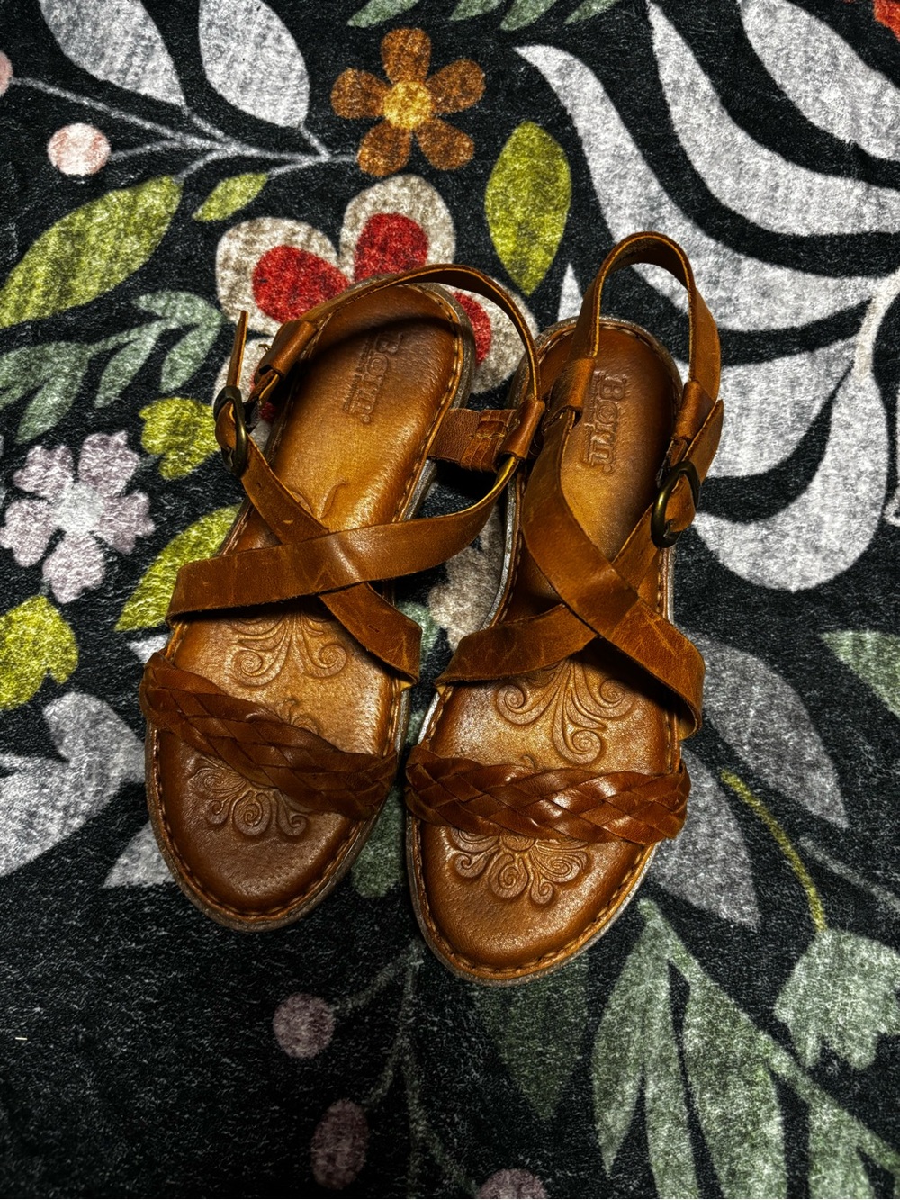 Born Women's Tan Braided Leather Cross-Strap Sandals